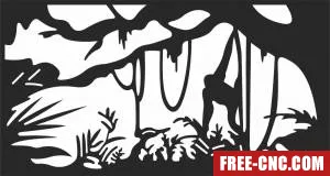 Jungle forest scene monkey - Free dxf for laser cutting and plasma