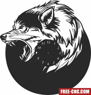 Wolf wall clock cliparts - Free dxf download