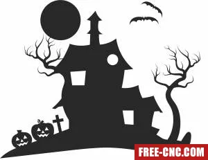 Halloween house gost scary clipart - Download free dxf for cnc plasma cutting