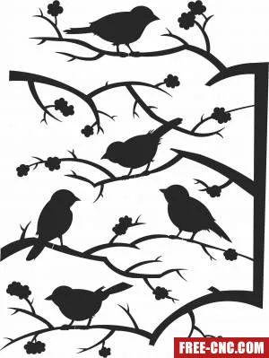 Birds on branche tree stakes - Free dxf download