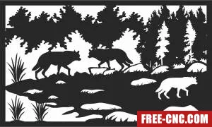 Wolves scene forest art - Download free dxf for cnc plasma cutting