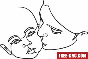 Mother kissing baby one line art - Free dxf for laser cutting and plasma