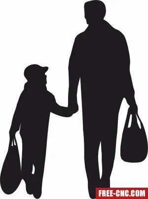 Family silhouette father with son shopping - free dxf download