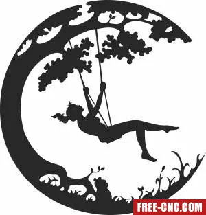 Girl on swing moon scene - Free dxf files ready to cut