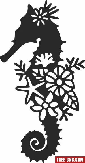 Floral seahorse cliparts - Free dxf download