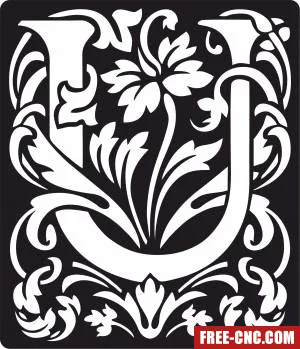 Personalized monogram initial letter u floral artwork - Free dxf files ready to cut