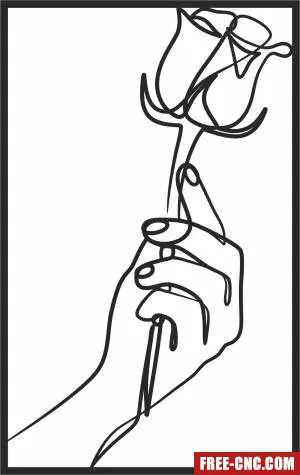 One line hand holding flower - Free dxf for laser cutting and plasma