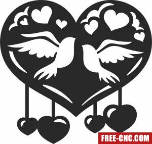 Birds heart wall decor valentines - Free dxf for laser cutting and plasma