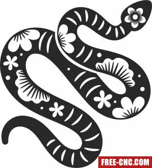 Serpent snake with flowers clipart - Free dxf for laser cutting and plasma