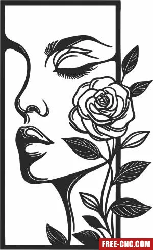 Girl with a rose line drawing art - Free dxf files ready to cut