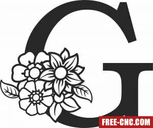Monogram letter g with flowers - Free dxf for laser cutting and plasma Monogram letter g with flowers - Free dxf for laser cutting and plasma