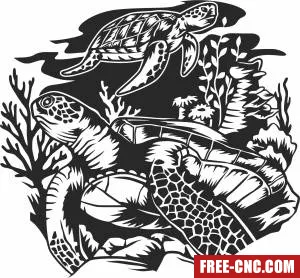 Sea turtle scene clipart - Free dxf files ready to cut