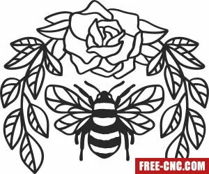 Bee with flower wreath - Free dxf files ready to cut