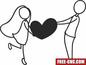 Stick figure couple with heart - Download free dxf for cnc plasma cutting