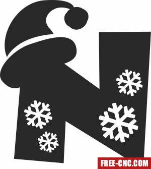 Christmas snowflake letter n monogram - Download free dxf for cnc plasma cutting