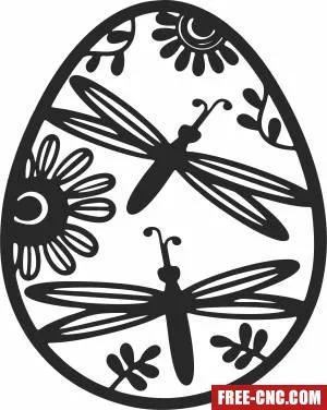 Egg with dragonfly and sunflower - Free dxf for laser cutting and plasma