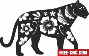 Tiger with flowers clipart - Download free dxf for cnc plasma cutting