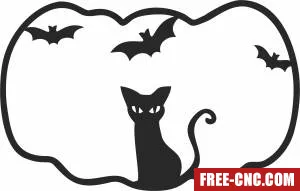 Pumkin cat and bats halloween decoration - Free dxf files ready to cut