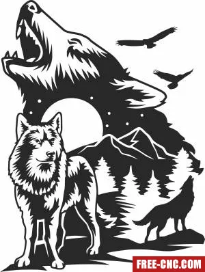 Wolves scene clipart - Download free dxf for cnc plasma cutting