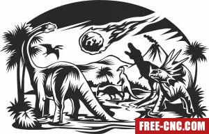 Dinosaurs scene clipart - Free dxf download