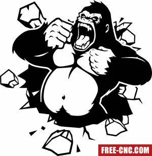 Angry gorilla breaking the wall - Free dxf files ready to cut