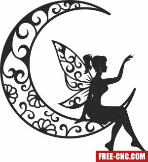 Fairy on the moon clipart - Download free dxf for cnc plasma cutting