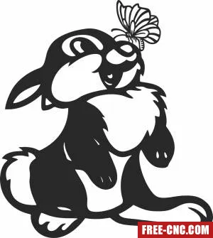 Rabbit cartoon with flower clipart - Free dxf for laser cutting and plasma