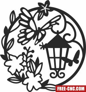 Butterfly wreath with flowers - Free dxf for laser cutting and plasma