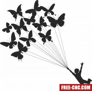 Boy with butterflies wall art - Free dxf files ready to cut