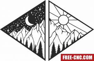 Mountain moon and sun scene wall decor - Free dxf files ready to cut