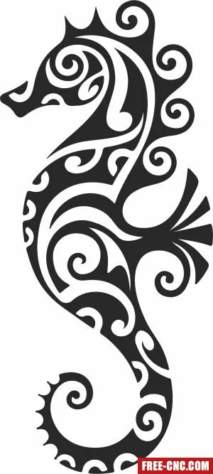 Tribal sea horse clipart - Free dxf for laser cutting and plasma