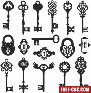 Pack of vintage keys cliparts - Download free dxf for cnc plasma cutting