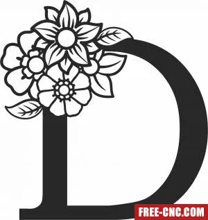 Monogram letter d with flowers - Free dxf files ready to cut