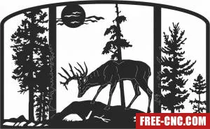 Deer scene forest art - Download free dxf for cnc plasma cutting