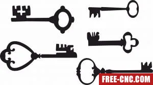 Old vintage keys silhouette - Free dxf files ready to cut