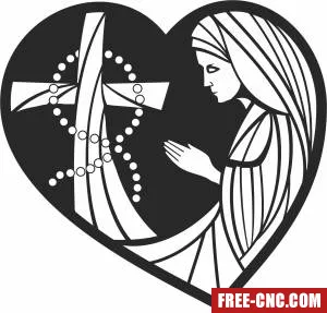 Heart with praying nun cliparts - Download free dxf for cnc plasma cutting