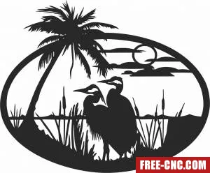 Heron scene wall art - Free dxf for laser cutting and plasma