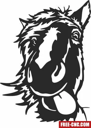 Horse out sticking tongue clipart - Download free dxf for cnc plasma cutting