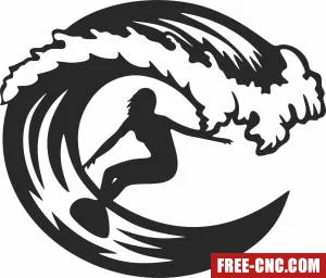 Surfing girl clipart - Download free dxf for cnc plasma cutting