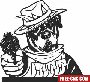 Angry rottweiler with pistol clipart - Free dxf files ready to cut