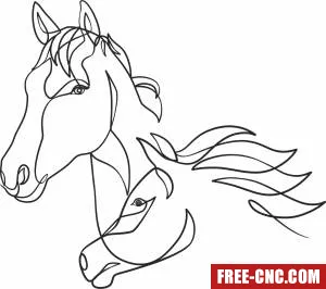 One line horses art - Free dxf files ready to cut