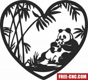 Heart with panda scene - Free dxf for laser cutting and plasma