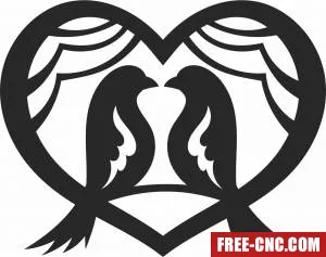 Birds on heart clipart - Free dxf files ready to cut