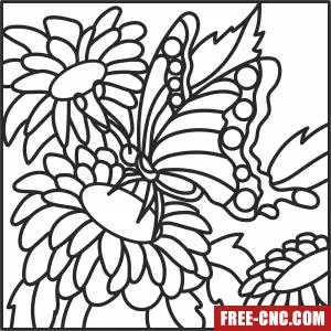 Butterfly on flowers clipart - Free dxf files ready to cut