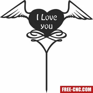 I love you heart wings love cake topper - Free dxf for laser cutting and plasma