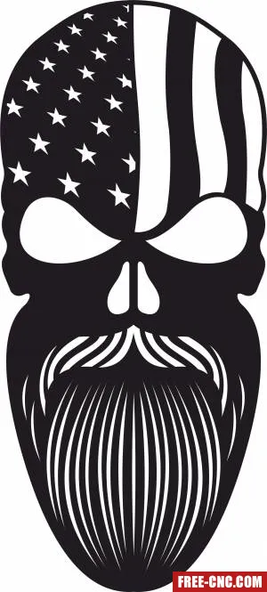 Bearded skull with usa flag - Free dxf for laser cutting and plasma