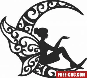 Fairy on the moon wall decor - Free dxf files ready to cut