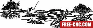 Fishing scenery clipart - Free dxf download