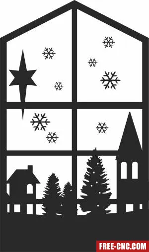 Christmas window scene - Free dxf files ready to cut