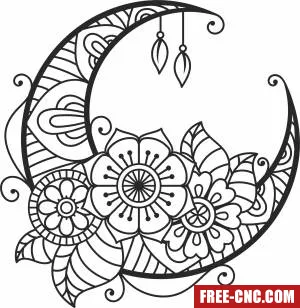 Floral moon mandala art - Download free dxf for cnc plasma cutting